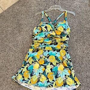 Vibrant Citrus Print Women Swim One Piece